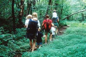 Family hiking, bugging out, during grid-down