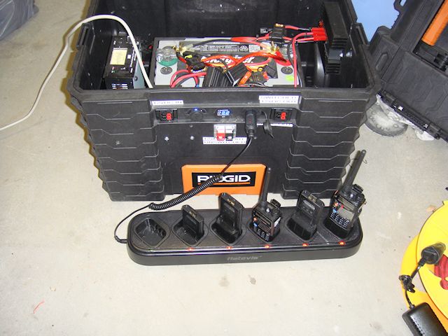 Charging batteries and radios from a 12vDC power source using the Retevis Universal Charger.